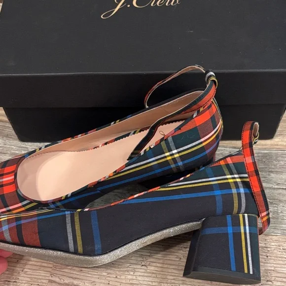 J.Crew Stewart Plaid Heels $148 New! 7.5 - Picture 7 of 10